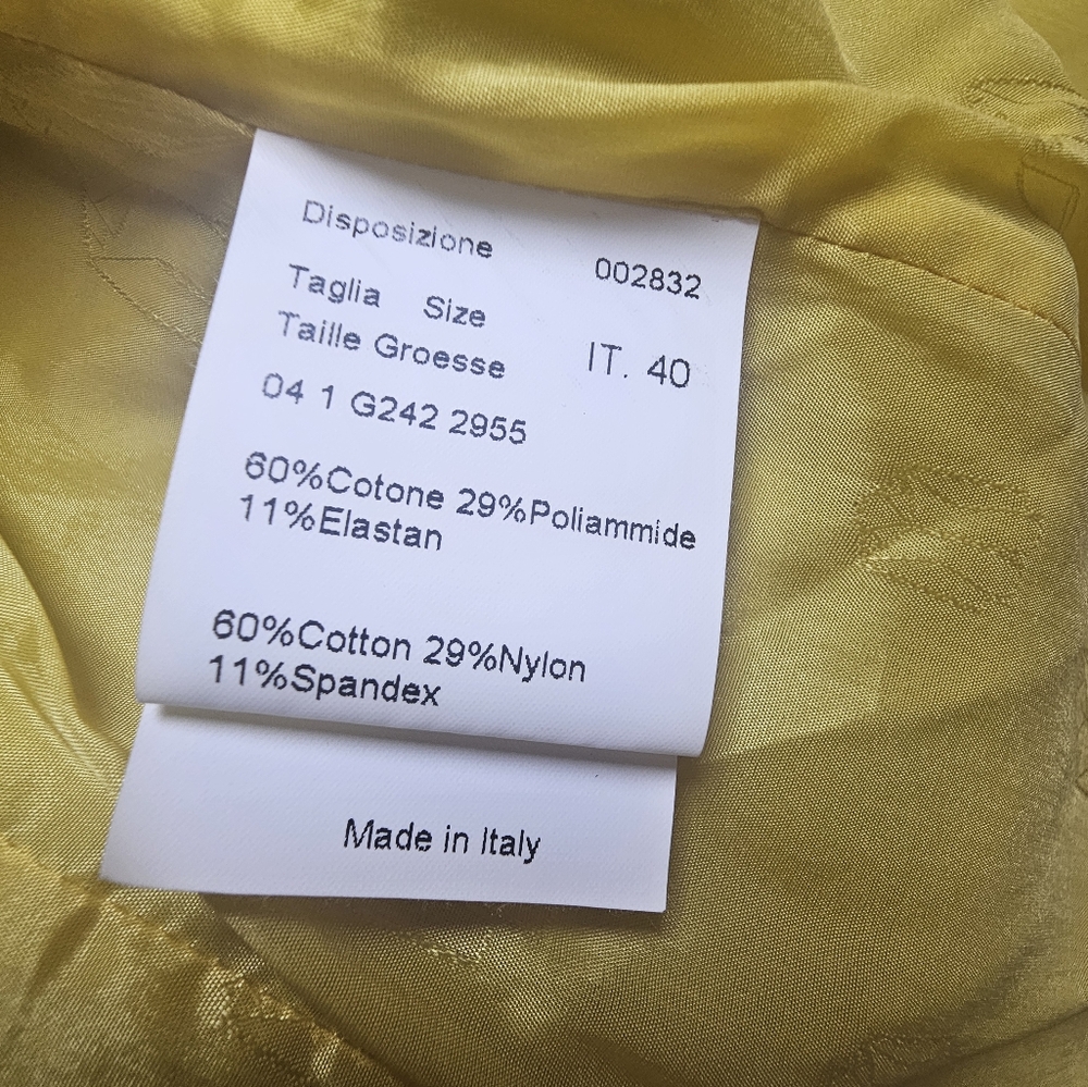 PIAZZA SEMPIONE‎ Canary Yellow Cotton Blend Jacket Blazer Sz 40 - Picture 6 of 9